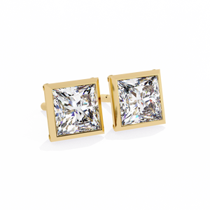 Classic Bezel Set Princess Cut E VS 1ct Each Lab Grown Diamond 14K Gold IGI Certified <b>Earring</b> <b>Tops</b> for Gift Party & Anniversary - Product Image 4