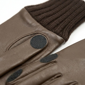 Brown Leather <b>Touchscreen</b> <b>Gloves</b> With Knit Cuff Winter Warm Daily Use - Product Image 4