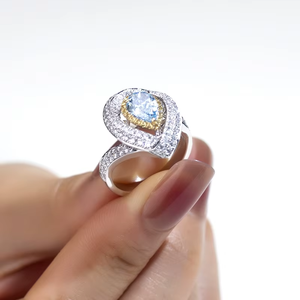 Women's White Gold Pear Cut <b>Diamond</b> <b>Ring</b> With Fancy Color IGI Certified Luxury Design - Product Image 2