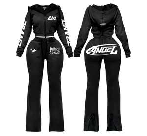 Ensemble de jogging streetwear brodé pour femme, léger, écologique, extensible dans quatre directions, anti-transpiration, style vintage, pour le yoga - Product Image 6