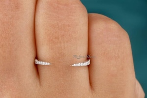 Solid White 925 Sterling Silver Women's Wedding Band Moissanite <b>Open</b> Spacer <b>Ring</b> Round Cut <b>Open</b> Cuff Half Classic Jewelry <b>Ring</b> - Product Image 4