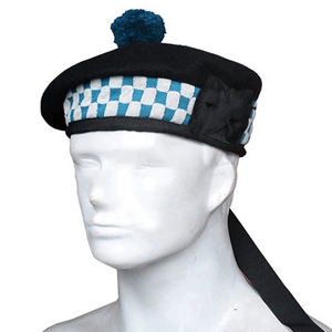 Chapeau écossais traditionnel fait main noir et bleu ciel 100 % laine Balmoral Diced Hats – Meilleure vente - Product Image 3