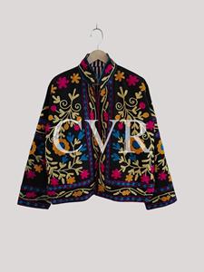 Prenda Exterior Casual de Otoño para Mujer, Talla Grande, con Cuello Mandarín, Manga Larga y Patrón Floral Bordado a Mano - Product Image 2