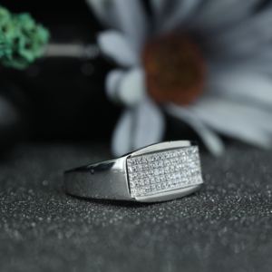 <b>Men</b>’s Moissanite Cluster <b>Ring</b> 925 Sterling <b>Silver</b> | Rectangular Pave Diamond Look Signet <b>Ring</b> for <b>Men</b> Wholesale - Product Image 5