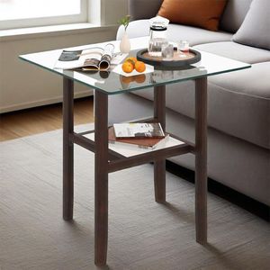 24-Inch 2-Tier <b>Square</b> Glass Coffee Table with Storage <b>Shelf</b> As a Center Table - Product Image 1