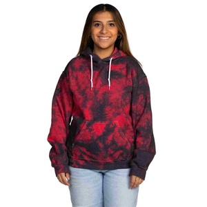 Sudadera con Capucha Tie Dye Personalizada de 360 g/m² para Mujer, Talla Grande, Color Rojo y Negro, Manga Larga, Tejida, Estilo Hip Hop, Transpirable, para Otoño - Product Image 1