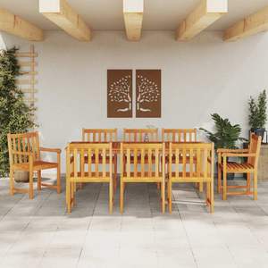 Juego de comedor de jardín de madera de acacia maciza marrón de 9 piezas, muebles de exterior resistentes a la intemperie, estilo tradicional - Product Image 4