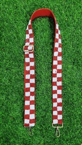 Handmade Checkerboard Canvas Bag Strap With Gold <b>Hooks</b> Rectangular Shape Textile Material - Product Image 2