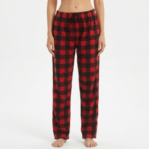 Pantalon de pyjama en laine tartan pour femme, doux et chaud, avec cordon de serrage, taille élastique, vêtements de nuit avec poches - Product Image 2