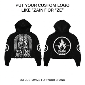 Premium 350g Woven Men's Winter <b>Black</b> <b>Zipper</b> <b>Hoodie</b> Front Heavyweight Custom Embroidery Print Logo OEM ODM - Product Image 1