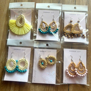 Handmade Rattan Hoop <b>Earrings</b> Lightweight Natural Folk Art Classic Made in Vietnam Eco Friendly Gift TUYET DUNG Brand - Product Image 1