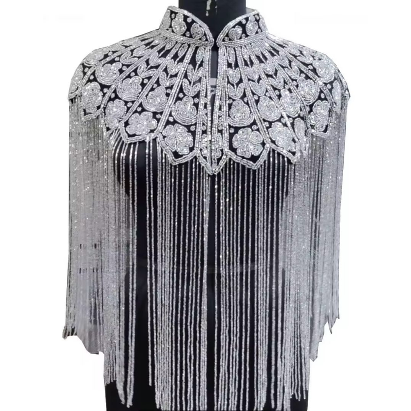 Vintage Beaded Fringe Nylon Shawl Cape