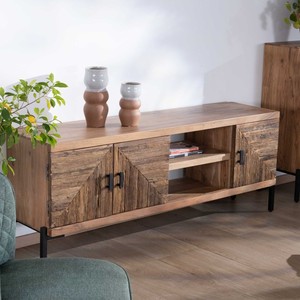 Meuble TV style Vandana Silver Detail en bois d'acacia massif avec pieds en métal Geonidum 160cm, 3 portes et 2 niches - Product Image 3