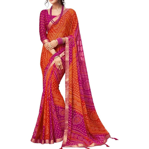 Sari de Georgette para Mujer con Textura Suave, Bordes Elegantes y Bordados Sofisticados para Fiestas, Bodas y Ocasiones Especiales - Product Image 1