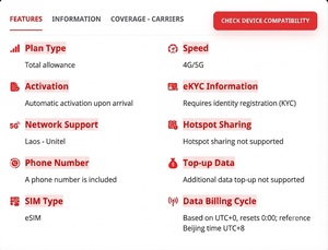 Tarifa de datos digital eSIM 4G/5G de Laos – 10 GB/5 días, 15 GB/10 días, 30 GB/15 días, entrega instantánea por correo electrónico - Product Image 2