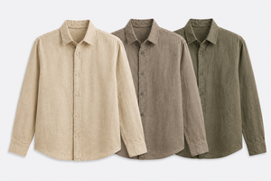 Chemise d'été décontractée pour homme en lin sergé marron, lavée, à manches longues, col rabattu, respirante et infroissable - Product Image 3