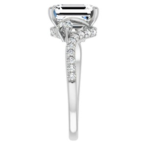 Moissanite <b>Emerald</b> Cut <b>Ring</b> 925 Sterling <b>Silver</b> White Gold Plated Solitaire Engagement Her Bridal Promise Wedding Party - Product Image 4