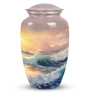 Ocean Sunset Cremation Urn Stainless Steel Keepsake Vessel Scenic Memorial <b>Ashes</b> <b>Casket</b> Decorative Funeral Supply - Product Image 1