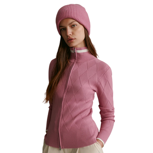 Chaqueta de punto con cremallera para mujer, textura acanalada suave, manga larga, cuello alto, informal, ligera, para uso diario - Product Image 3