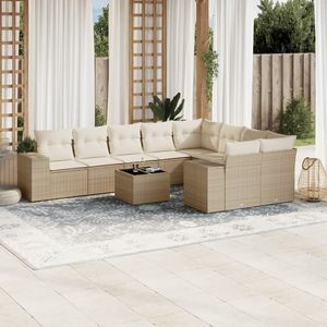 Ensemble de canapés de jardin en rotin PE beige avec structure en acier thermolaqué et verre trempé, mobilier d'extérieur durable - Product Image 1