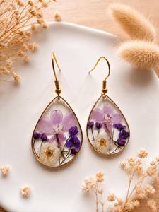 Pendientes de Resina Hechos a Mano, Ecológicos, Tradicionales, con Diseño de Flores Prensadas Reales, Uttar Pradesh, Mujeres, N.S OVERSEAS NSO-429 - Product Image 6