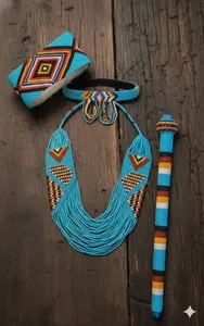 TRENDING WHOLESALE Handmade Tribal <b>Beaded</b> Jewelry <b>Set</b> | Boho Necklace, Earrings & Stick | Custom Order FOR GIFT, CHRISTMAS, - Product Image 2