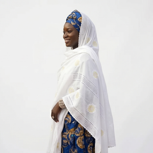 Wholesale Women White <b>Chiffon</b> Floral Embroidered Headscarf Shawl Lightweight Breathable Long Wrap All Season <b>Scarf</b> Bulk - Product Image 4