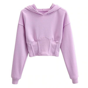 Sweat à capuche personnalisé de haute qualité 100 % coton, délavé, brodé, style court oversize pour femme, avec logo frontal, collection hiver - Product Image 1
