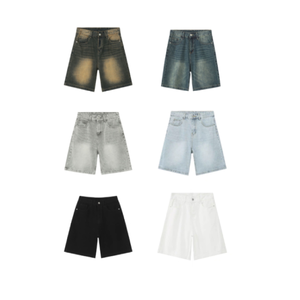 Shorts cargo noirs pour hommes, taille mi-haute, fermeture boutonnée, en toile de coton délavée, style workwear, poches, logo au dos - Product Image 3