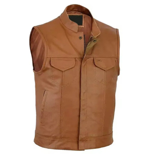 <b>Men's</b> Black <b>Leather</b>-Style Winter Breathable Moto <b>Vest</b> with Zipper Closure and Pockets Regular Fit Outerwear Plus Size - Product Image 4