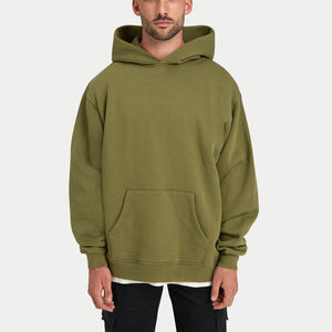 Sudadera con Capucha Oversize Verde Oliva para Hombre, de Felpa Gruesa, Manga Larga, con Bolsillo Canguro, Estilo Urbano - Product Image 1