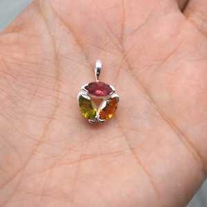 Pink Green Mixed Tourmaline Necklace Sterling Silver October Birthstone Necklace For Women - Product Image 1