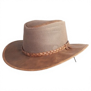 Leather Cowboy <b>Hat</b> Wide Brim Mesh Crown Braided <b>Band</b> Hand Embroidery Unisex Adjustable Outdoor Winter Casual Adult 58-60CM - Product Image 4