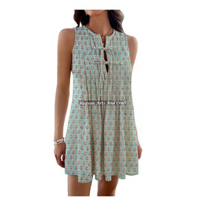 Vestido Boho de Verano para Mujer, Vestido Bohemio con Estampado Tribal Hippie Floral, Vestido Corto sin Mangas, Ropa de India y Pakistán - Product Image 1