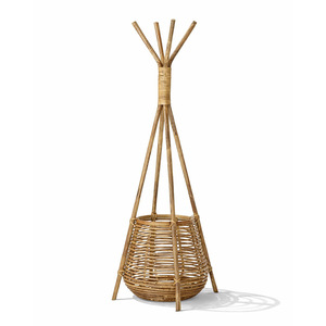 Porte-manteau sur pied à une poutre, support à vêtements en rotin, prix de gros - Product Image 3