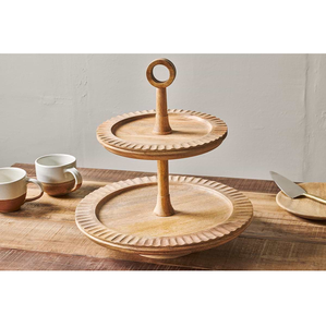 Support à gâteau unique en bois d'acacia à 2 niveaux, design tendance et élégant, support à gâteau en bois, best-seller - Product Image 1