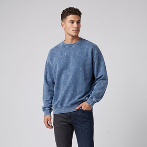 Camiseta Oversize Personalizada para Hombre con Efecto Ácido, Sudadera de Forro Polar Vintage con Lavado a la Piedra, Camiseta de Manga Larga con Cuello Redondo para Hombre - Product Image 6