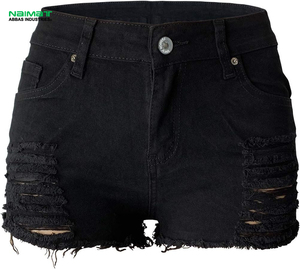 Jet Black Shredded Shorts Sourcing Low Rise Raw Edge Denim Hot Pants Manufacturer Alternative Apparel Bulk - Product Image 1