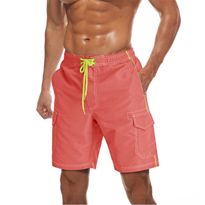 Short de bain cargo décontracté pour homme, turquoise uni, respirant, taille mi-haute, séchage rapide, cordon de serrage contrastant, poches utilitaires - Product Image 1