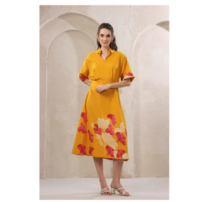 Robes en pur coton OEM/ODM, tissu confortable et écologique, adaptées aux styles décontractés de plage ou de bureau, en provenance d'Inde. - Product Image 1