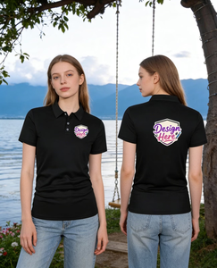 Customizable Solid Black Short Sleeve Turndown Collar Polyester Digital Printed Polo Shirt Women Casual Breathable Promotional - Product Image 2