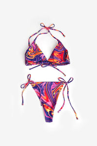 Conjunto de bikini de 3 piezas para mujer, tanga, push-up, cintura alta, halter, acolchado, estampado brasileño, traje de baño de verano - Product Image 2