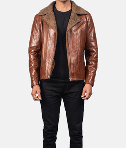 Blouson de motard en cuir imperméable personnalisé pour homme, design de qualité, gaufrage noir, blouson court en cuir zippé avec doublure en laine - Product Image 4