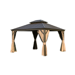 Gazebo y Pérgola Metálica Permanente para Exteriores con Techo Doble de Acero Galvanizado y Estructura de Aluminio Rígida de 12 x 14 pies - Product Image 1
