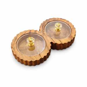 Hot Selling Handcrafted Spice <b>Box</b> <b>Masala</b> Dabba Acrylic Lid with 2 Round Compartments & Spoon Acacia Wood Spice <b>Box</b> Set - Product Image 6