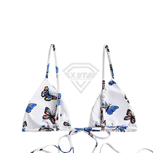 Conjunto de Bikini con Estampado de Mariposas para Mujer, Traje de Baño de Dos Piezas con Tiras Laterales Blancas y Cuello Halter, Ropa de Playa Cómoda - Product Image 4