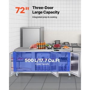 Congelatore Commerciale da 72 Pollici (17,7 Cu.Ft) con Piano di Lavoro, Illuminazione LED, 3 Porte, Chiudibile a Chiave, per Conservazione Alimenti - Product Image 2