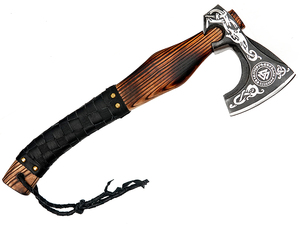 Hacha Vikinga Decorativa con Mango de Madera y Hoja de Acero al Carbono, Envoltura de Cuero, para Exteriores, Camping, Bricolaje, 3 3/8 lb - Product Image 1
