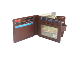 Cartera de cuero genuino premium WRIZA para hombre |   Cartera Marrón Abierta con Protección RFID, Múltiples Ranuras para Tarjetas, Ventana para Identificación, Bengala Occidental - Product Image 6