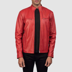 Factory Wholesale 100% Original Custom Men's Cow Skin Leather Jacket High Street Stand Collar Front Pockets Closer Winter - Product Image 5